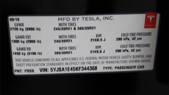 2019 Tesla Model S 5YJSA1E45KF344368