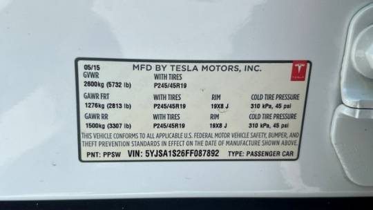 2015 Tesla Model S 5YJSA1S26FF087892