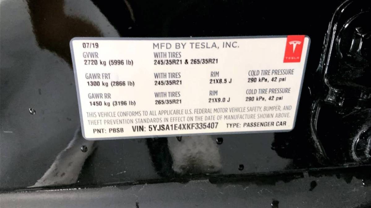 2019 Tesla Model S 5YJSA1E4XKF335407