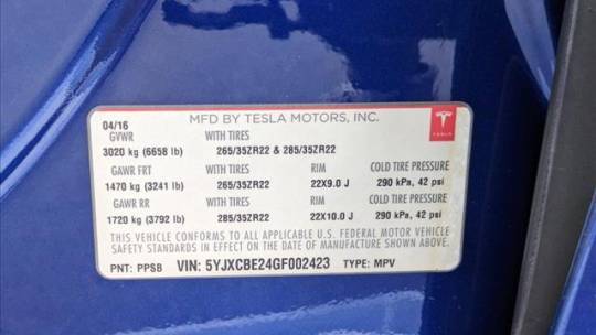 2016 Tesla Model X 5YJXCBE24GF002423