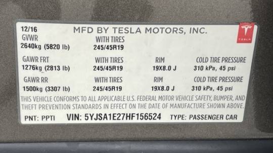 2017 Tesla Model S 5YJSA1E27HF156524