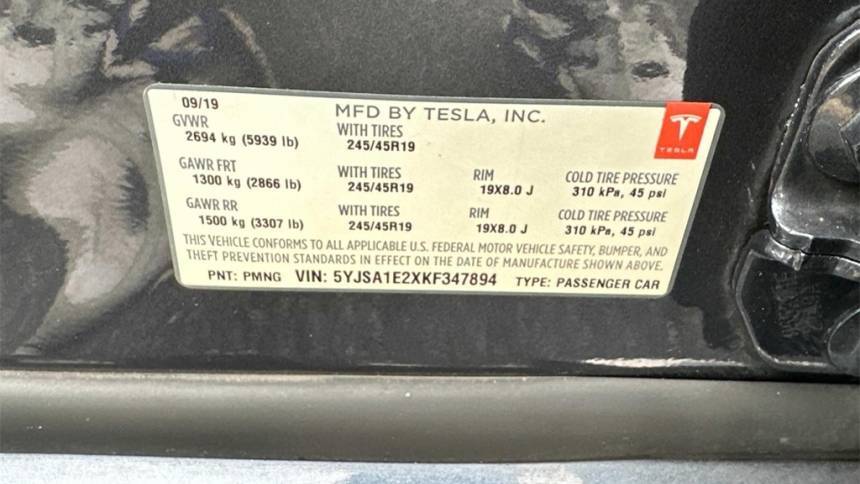 2019 Tesla Model S 5YJSA1E2XKF347894