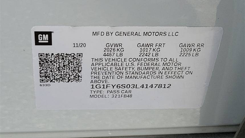 2020 Chevrolet Bolt 1G1FY6S03L4147812