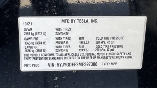 2021 Tesla Model Y 5YJYGDEE2MF297306