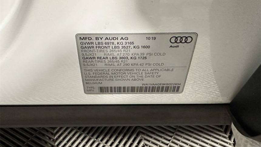 2019 Audi e-tron WA1VAAGE9KB022834