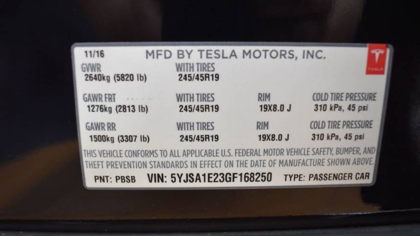 2016 Tesla Model S 5YJSA1E23GF168250