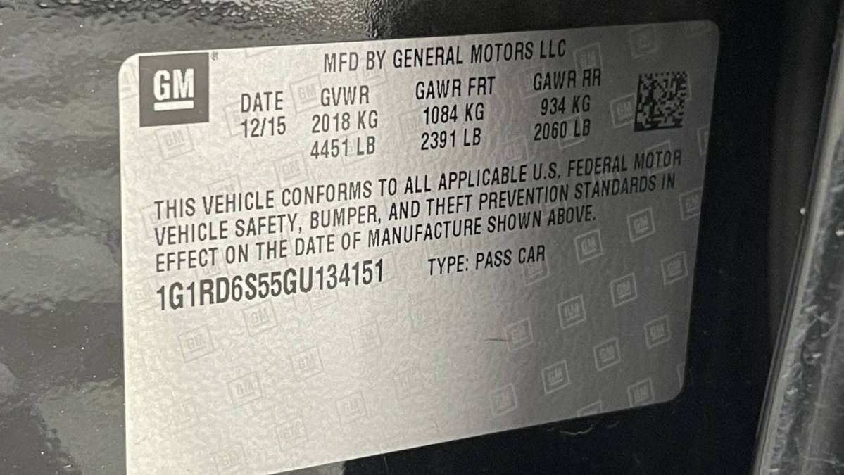 2016 Chevrolet VOLT 1G1RD6S55GU134151