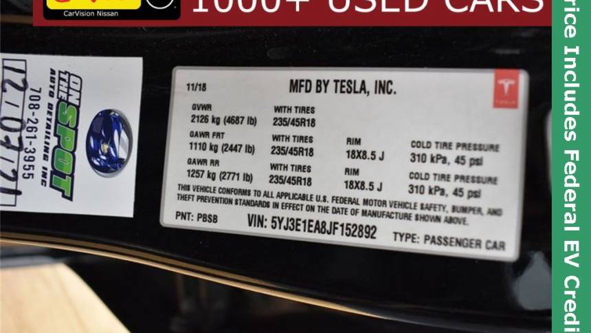 2018 Tesla Model 3 5YJ3E1EA8JF152892