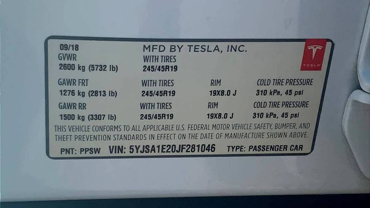 2018 Tesla Model S 5YJSA1E20JF281046