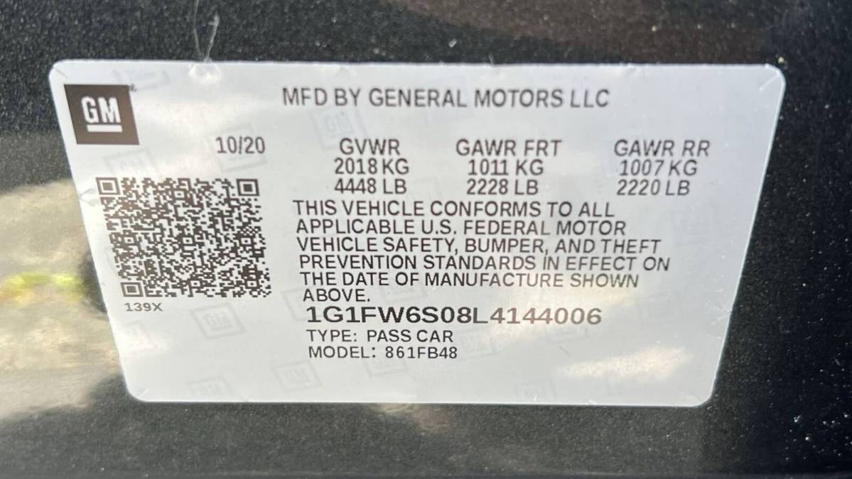 2020 Chevrolet Bolt 1G1FW6S08L4144006