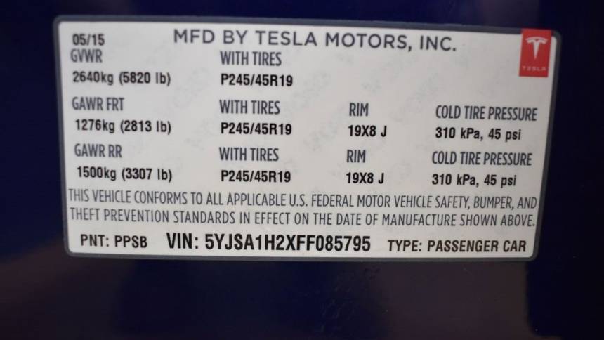 2015 Tesla Model S 5YJSA1H2XFF085795