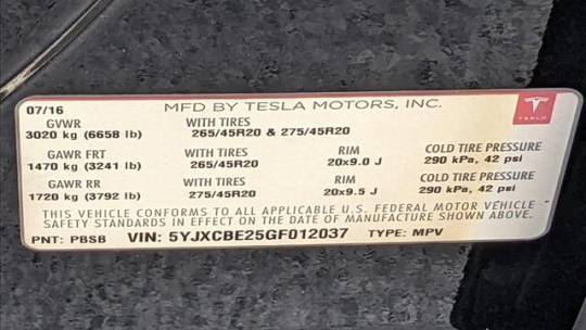 2016 Tesla Model X 5YJXCBE25GF012037