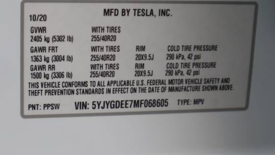 2021 Tesla Model Y 5YJYGDEE7MF068605