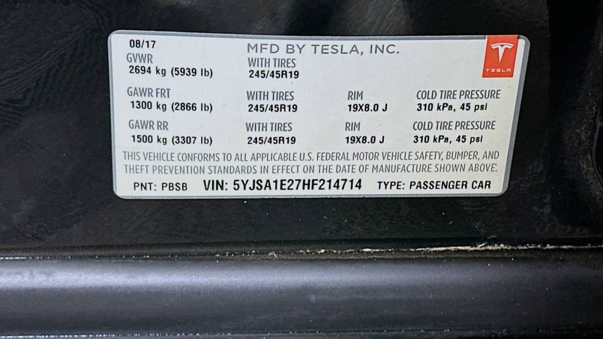 2017 Tesla Model S 5YJSA1E27HF214714