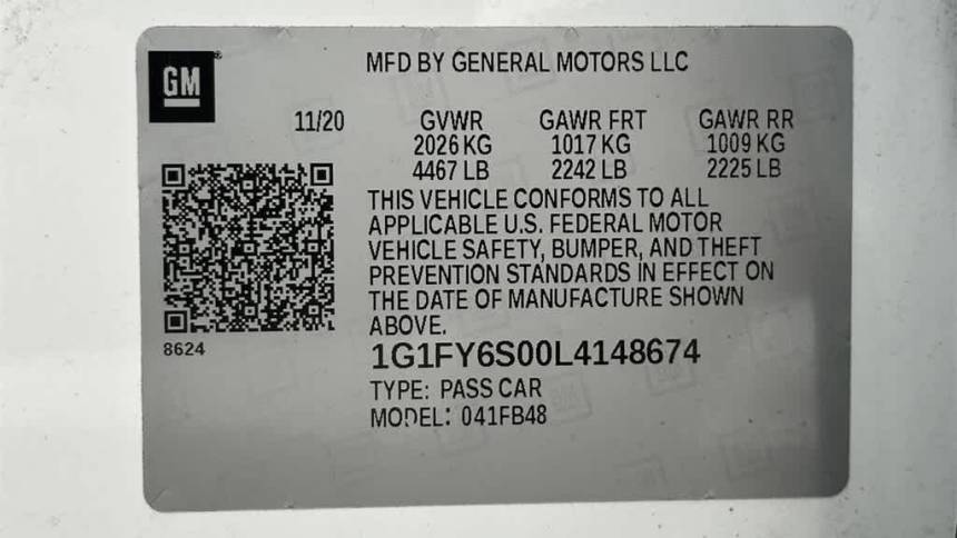 2020 Chevrolet Bolt 1G1FY6S00L4148674