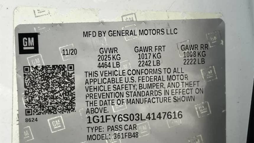 2020 Chevrolet Bolt 1G1FY6S03L4147616