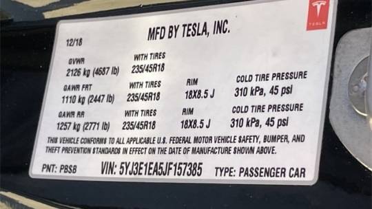 2018 Tesla Model 3 5YJ3E1EA5JF157385